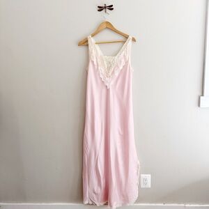 Vintage Carole Hochman Women's Pink Lace-Trim Sleep Slip Maxi Length